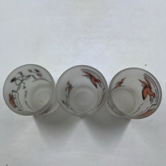 Vintage Hazel Atlas Shot Glasses Frosted Say When Rabbits Jackasses Set Of 3 - Picture 9 of 14